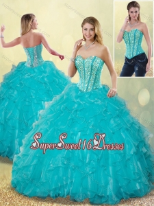 Elegant Aqua Blue Sweet 16 Detachable Dresses with Beading and Ruffles