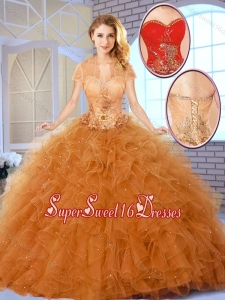 Fall Fashionable Appliques Sweet Fifteen Dresses in Champagne