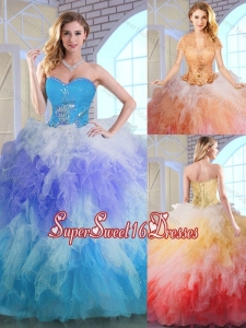 Latest Winter Appliques and Ruffles Sweet Fifteen Quinceanera Dresses in Multi Color
