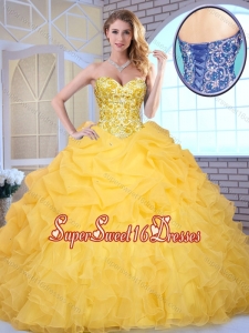 Elegant Yellow Sweet Fifteen Dresses with Beading and Ruffles