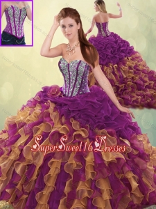 Fashionable Brush Train Beading Sweet Fifteen Dresses in Multi Color