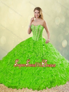 Popular Brush Train Sweet Fifteen Dresses with Rolling Flowers