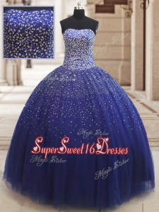 2017 Popular Really Puffy Beaded Bodice Tulle Quinceanera Dress in Royal Blue