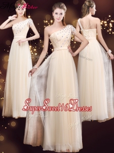 Elegant One Shoulder Dama Dresses with Appliques and Beading