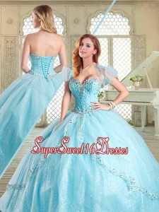 The Super Hot Beading Perfect Sweet 16 Gowns in Aqua Blue