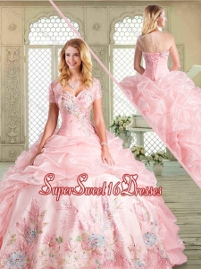 Spring Pretty Floor Length Pretty Quinceanera Dresses with Appliques and Pick Ups