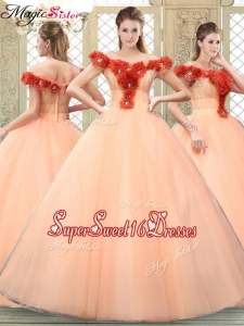 Discount Off the Shoulder Sweet Sixteen Dresses with Hand Made Flowers