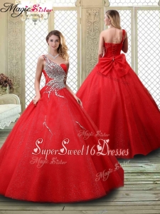Discount One Shoulder Sweet Sixteen Dresses with Beading in Red