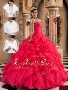 Elegant Beading and Ruffles Sweet 16 Dresses in Coral Red