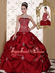 Hot Sale Pick Ups Strapless Quinceanera Gowns in Wine Red