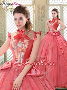 Discount High Neck Cap Sleeves Sweet Sixteen Dresses with Bowknot