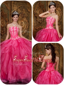 Fashionable Hot Pink Sweet 16 Dresses with Appliques and Ruffles