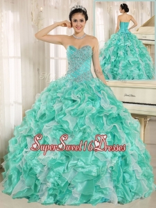 Modern Beading and Ruffles Apple Green Quinceanera Dresses
