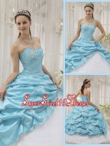 Perfect Beading Sweetheart Quinceanera Gowns in Aqua Blue