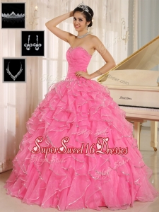 Gorgeous Rose Pink Quinceanera Dresses with Ruffles and Beading