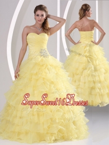 Inexpensive Appliques and Ruffled Layers Quinceaners Gowns