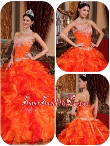 Exclusive Appliques and Beading Orange Quinceanera Gowns