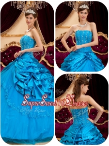 2016 Perfect Teal Quinceanera Gowns with Appliques and Beading