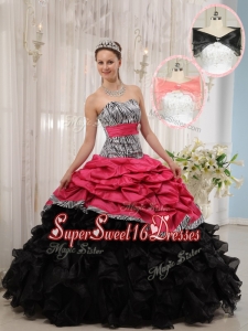 Hot Sale Red and Black Sweetheart Quinceanera Dresses in Zebra