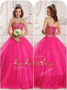 Perfect A Line Beading Quinceanera Gowns in Hot Pink