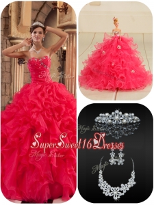Summer Modern Coral Red Quinceanera Dresses with Beading and Ruffles