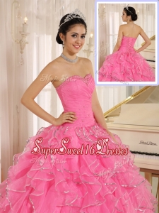Winter Latest Ruffles and Beading Rose Pink Quinceanera Dresses