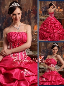 Winter Perfect Strapless Appliques Quinceanera Gowns in Coral Red