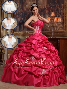 Popular Coral Red Strapless Quinceanera Gowns with Appliques