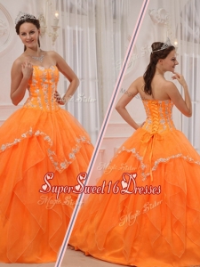 Fashionable Appliques and Beading Sweet 16 Dresses in Orange