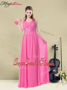 Latest Empire V Neck Ruching Quinceanera Dama Dresses for Spring