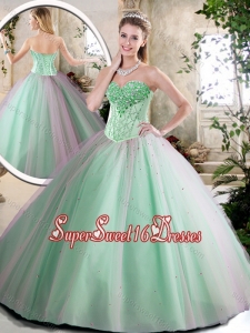 2016 Cheap Beading Quinceanera Dresses in Apple Green