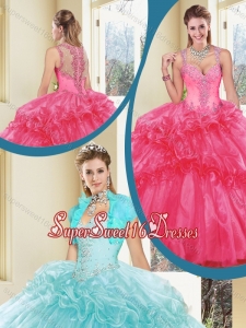 Cute Straps Beading Sweet Sixteen Dresses with Ruffles