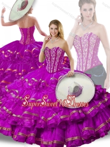 Gorgeous Beading and Ruffled Layers Fuchsia Detachable Quinceanera Dresses
