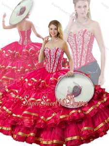 Fashionable Beading and Ruffled Layers Red Detachable Sweet Sixteen Dresses