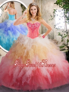 Perfect Beading and Ruffles Sweet 16 Dresses in Multi Color