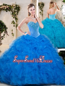 Popular Beading and Ruffles Sweet 16 Dresses in Blue
