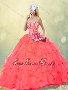 Hot Sale Coral Red Sweet Sixteen Dresses with Beading and Ruffles for Fall