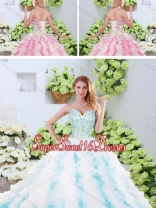 Simple Beading and Ruffles Sweet Sixteen Dresses with Brush Train