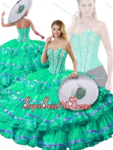 Wonderful Sweetheart Beading and Ruffled Layers Detachable Sweet Sixteen Dresses