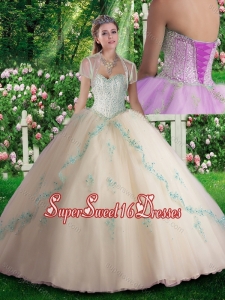 2016 Inexpensive Champagne Quinceanera Dresses with Beading and Appliques