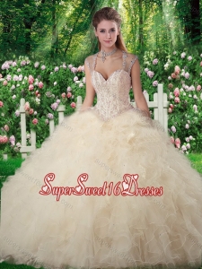 2016 Romantic Ball Gown Champange Sweet 16 Dresses with Beading and Ruffles