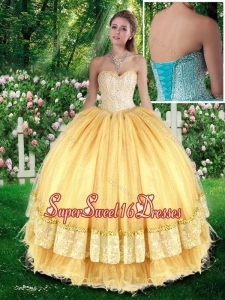 Champange Beautiful Ball Gown Quinceanera Gowns with Beading for Fall