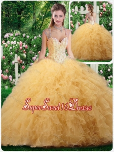 Luxurious Straps Beading and Ruffles Sweet 16 Dresses in Champange