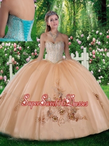 Pretty Ball Gown Beading and Appliques Champagne Quinceanera Dresses