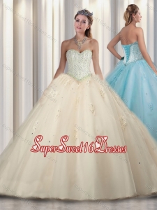 Simple Champagne Princess Beading and Sweet 16 Gowns Dresses