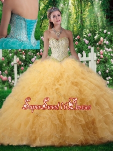 Beautiful Ball Gown Sweetheart Quinceanera Dresses with Beading in Champagne
