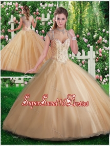 Perfect A Line Champange Quinceanera Gowns with Beading and Appliques