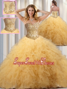 Perfect Ball Gown Sweet 16 Dresses with Beading and Ruffles in Champagne