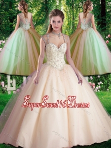 Perfect Straps Beading 2016 Quinceanera Dresses for Spring