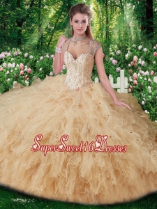 Perfect Straps Beading Sweet 16 Gowns in Champange